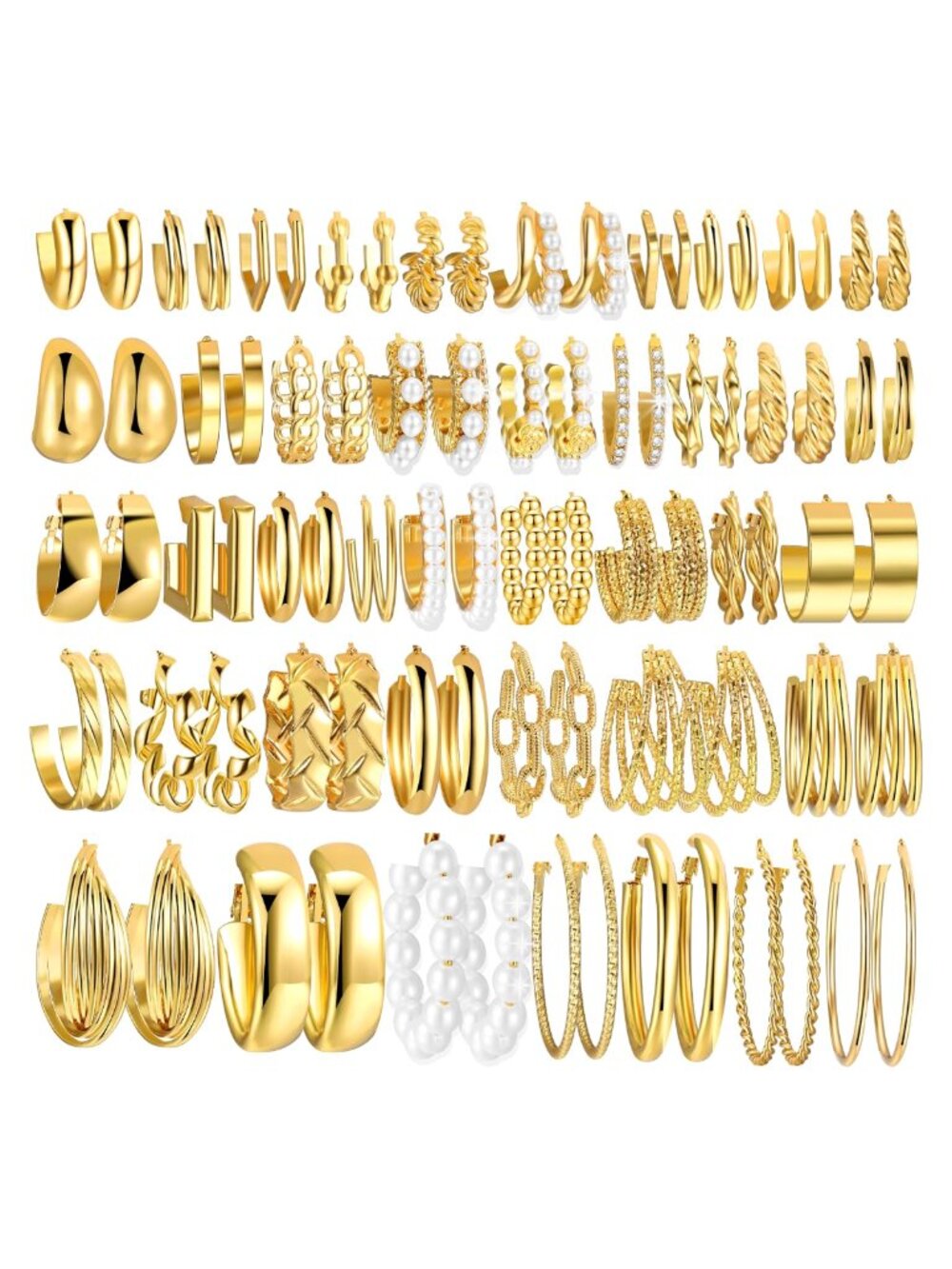 42 Pairs Gold Hoop Earrings Set for Women Multiple Styles Hypoallergenic